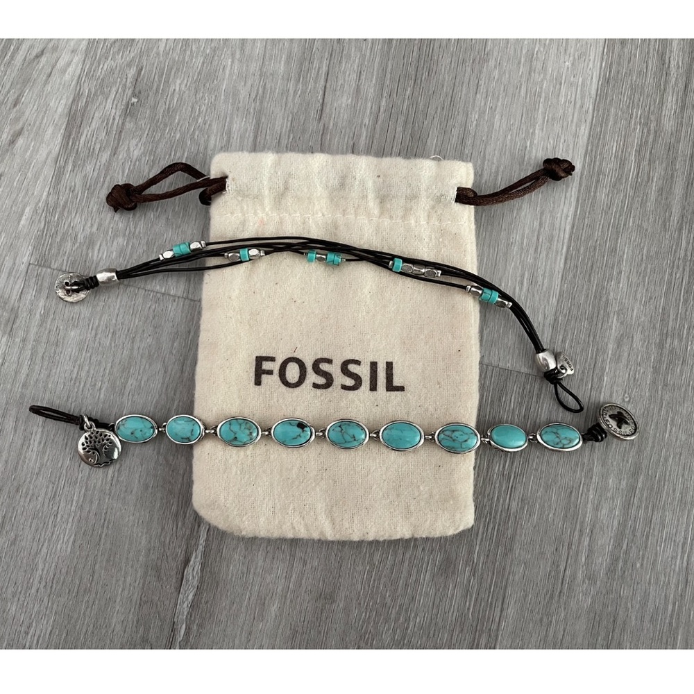 Bundle of 2 Turquoise Fossil Bracelets